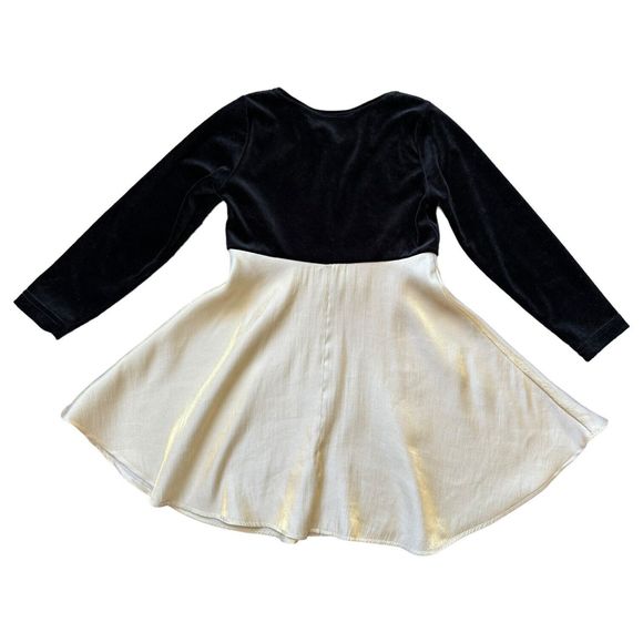 Vintage Pssst Girls 6X Black Velvet Bodice Dress with Shiny Gold Satin Skirt Bow - Picture 3 of 9